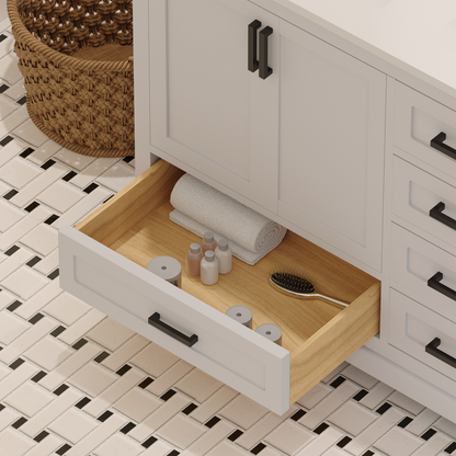 Maya 60 Inch Solid Wood Double Bathroom Vanity with Quartz Countertop