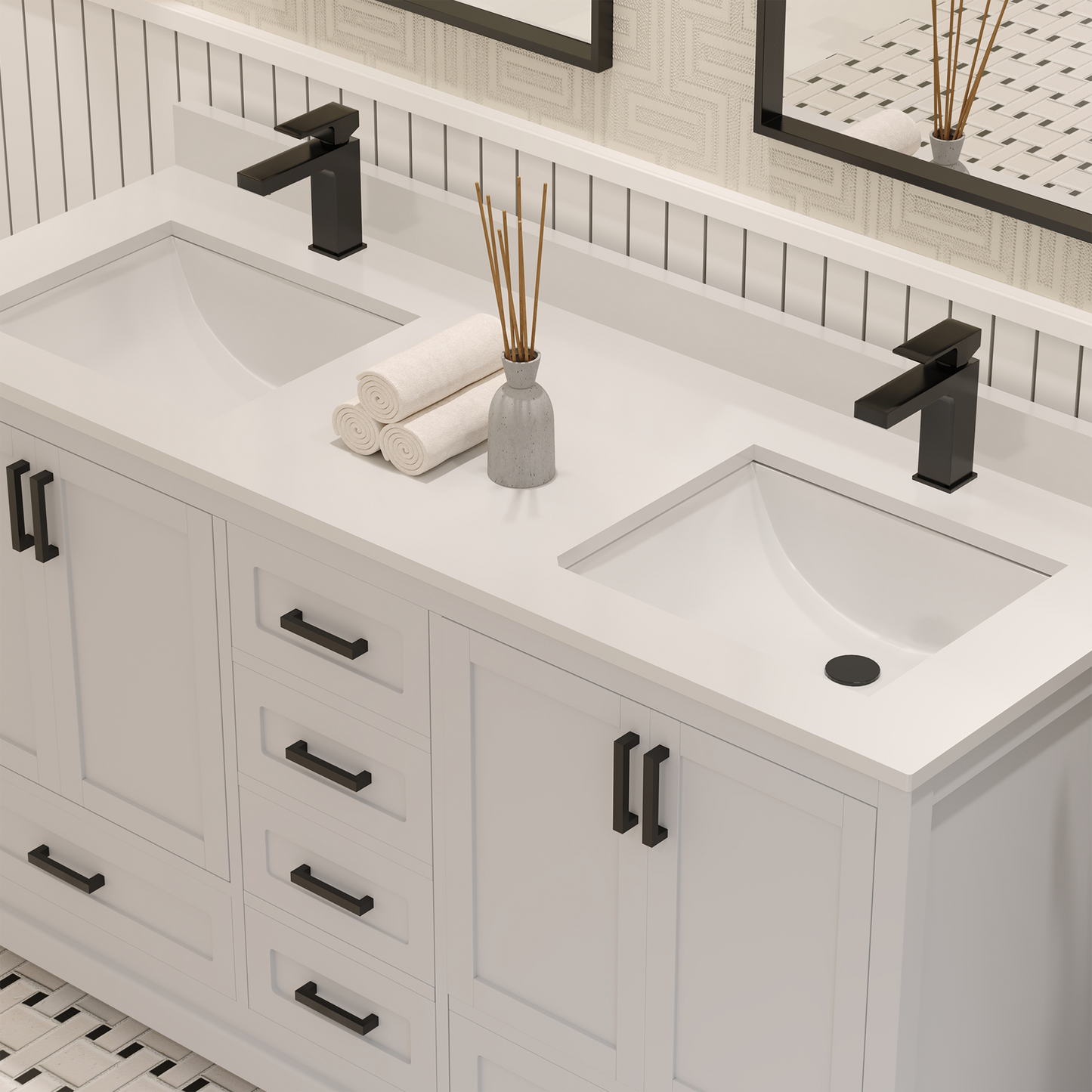Maya 60 Inch Solid Wood Double Bathroom Vanity with Quartz Countertop
