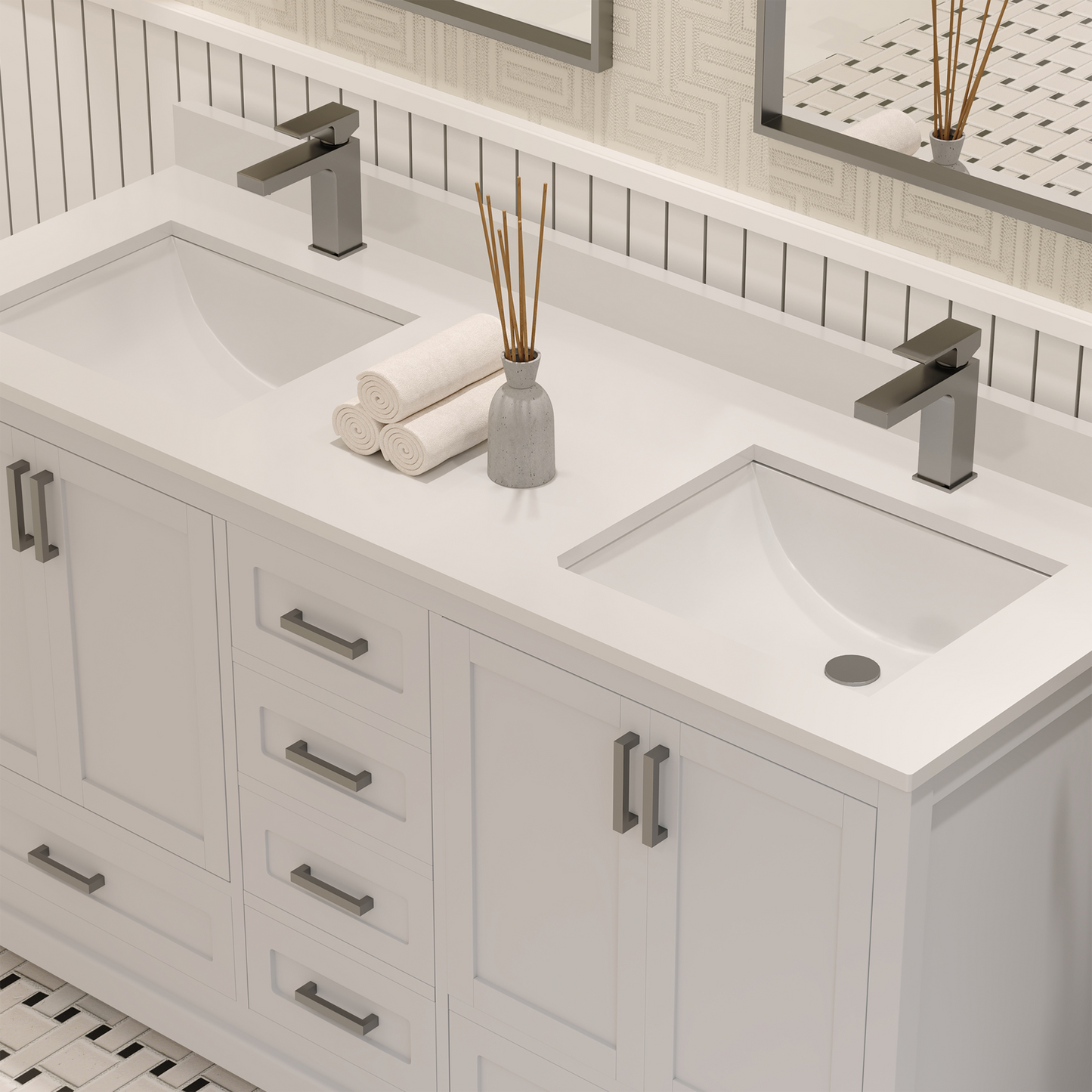 Maya 60 Inch Solid Wood Double Bathroom Vanity with Quartz Countertop