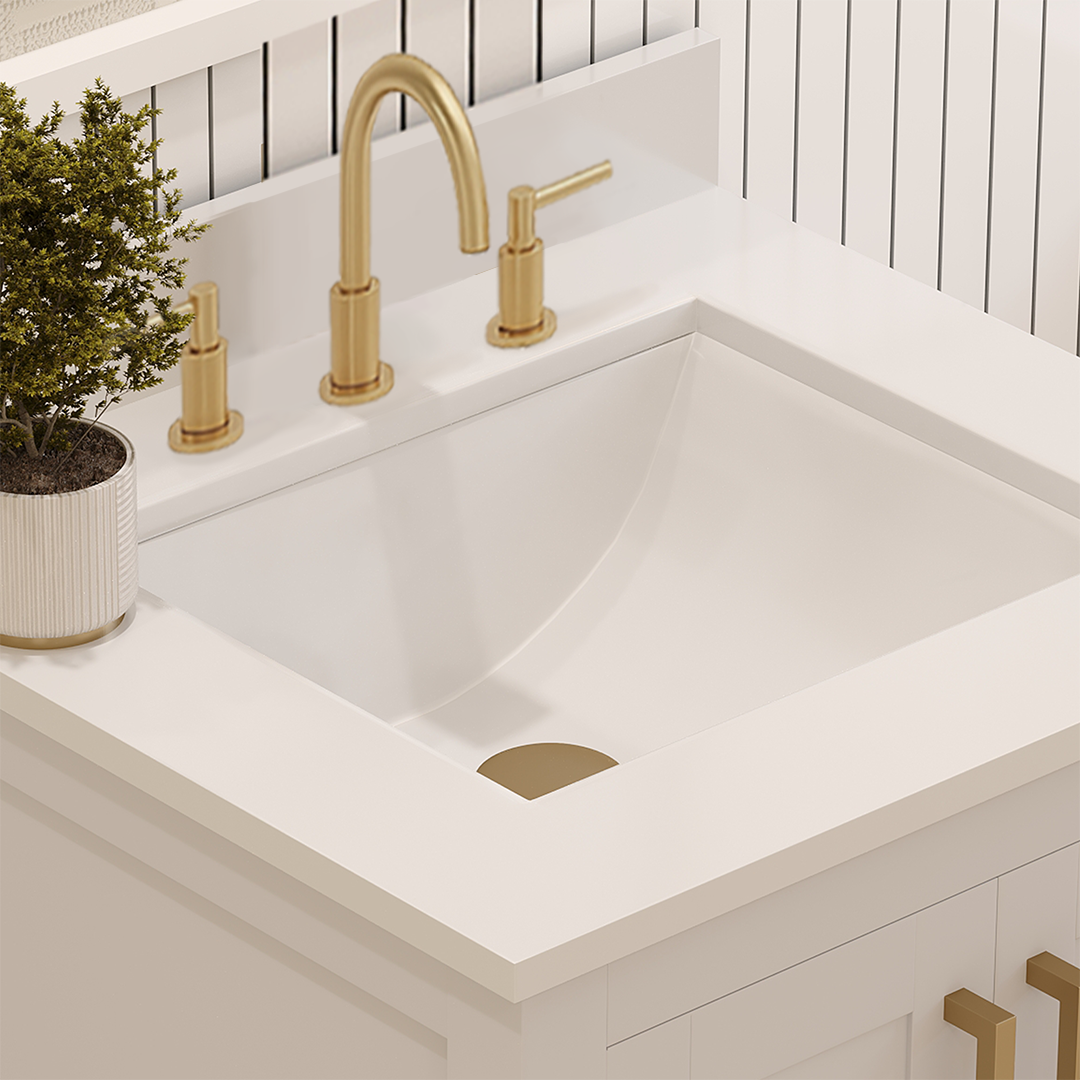 Rooh 24 Inch Solid Wood Bathroom Vanity with Undermount single Rectangle sink & White Quartz countertop 0.75 inch edge in white