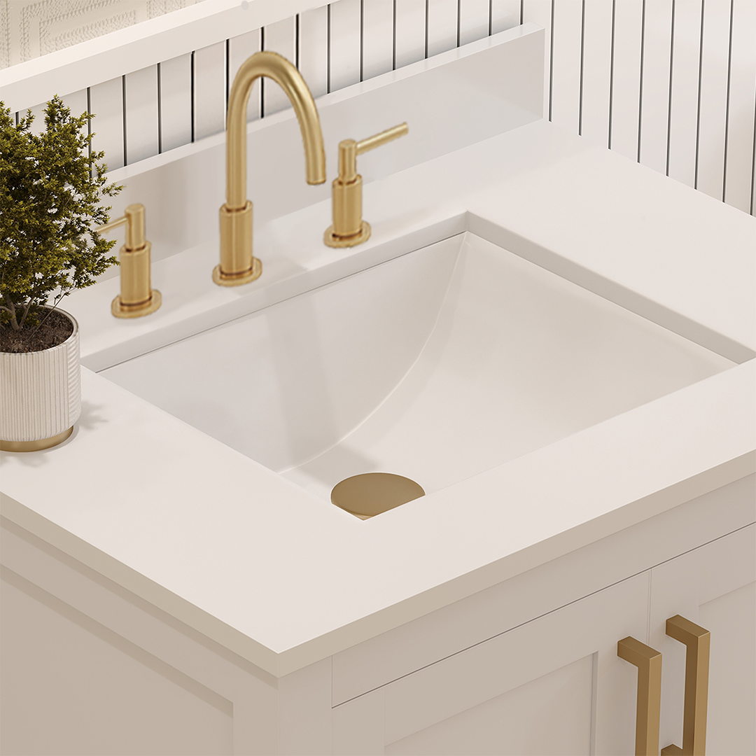 Rooh 30 Inch Solid Wood Bathroom Vanity with Undermount single Rectangle sink & White Quartz countertop 0.75 inch edge in white