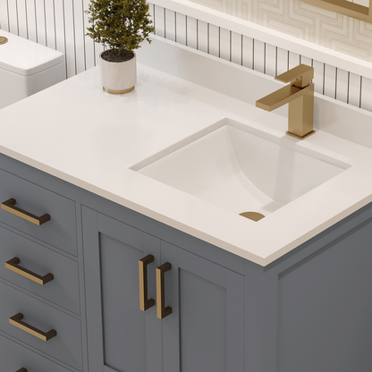 Rooh 36 Inch Right Solid Wood Single Bathroom Vanity with Quartz Countertop