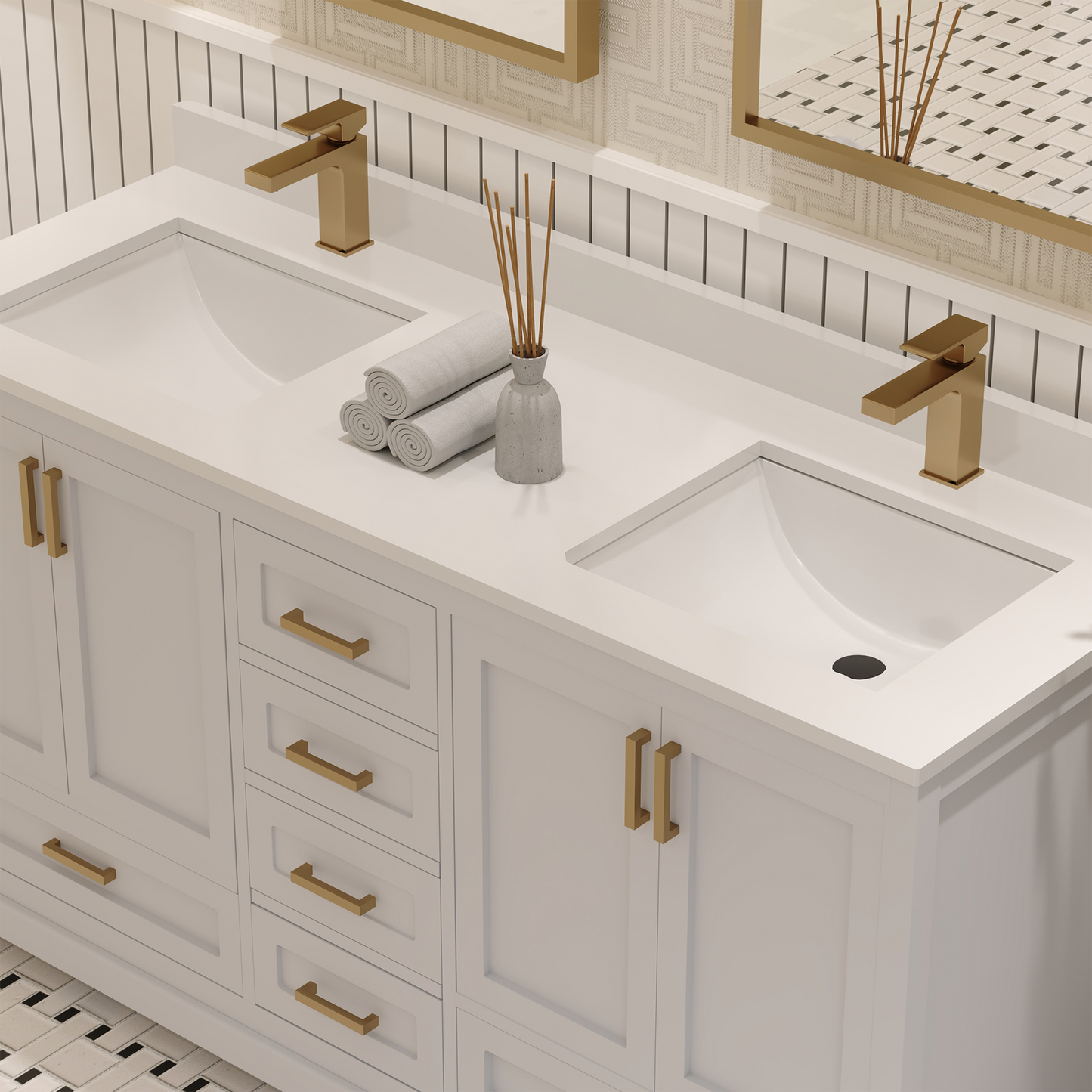 Maya 60 Inch Solid Wood Double Bathroom Vanity with Quartz Countertop