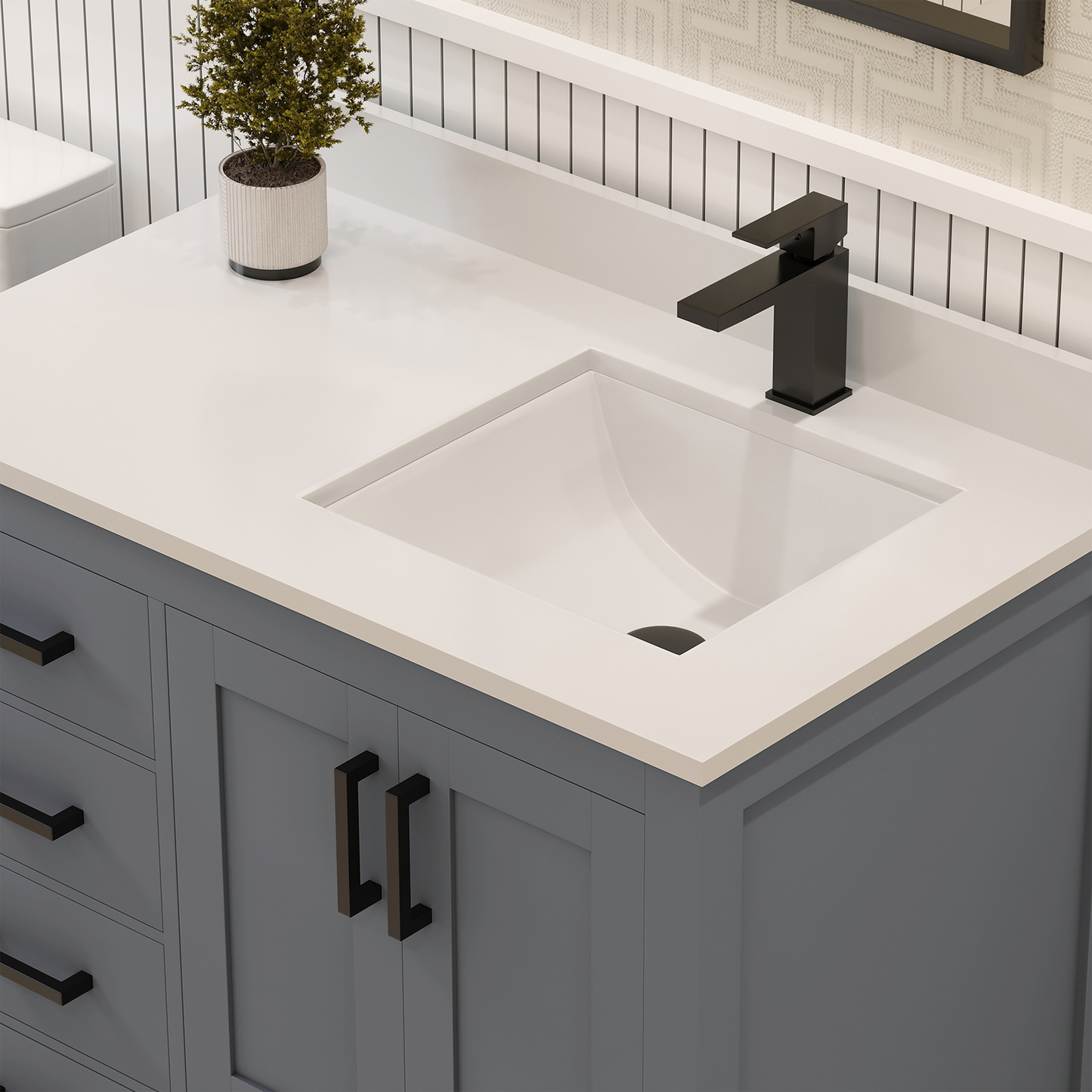 Rooh 36 Inch Right Solid Wood Single Bathroom Vanity with Quartz Countertop
