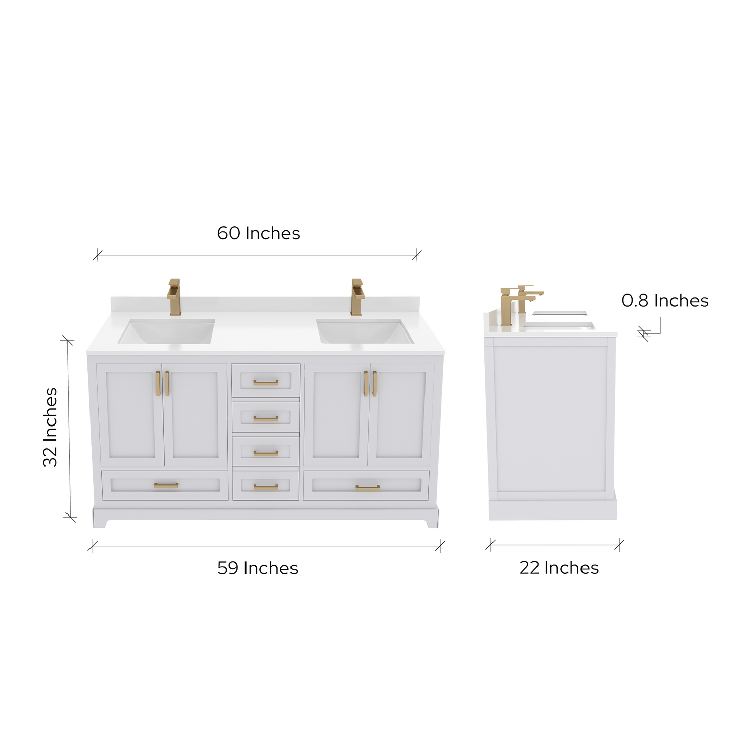Maya 60 Inch Solid Wood Double Bathroom Vanity with Quartz Countertop