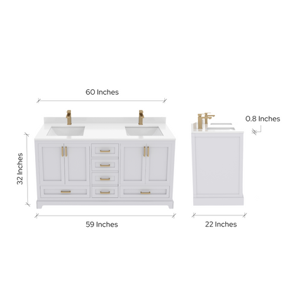 Maya 60 Inch Solid Wood Double Bathroom Vanity with Quartz Countertop