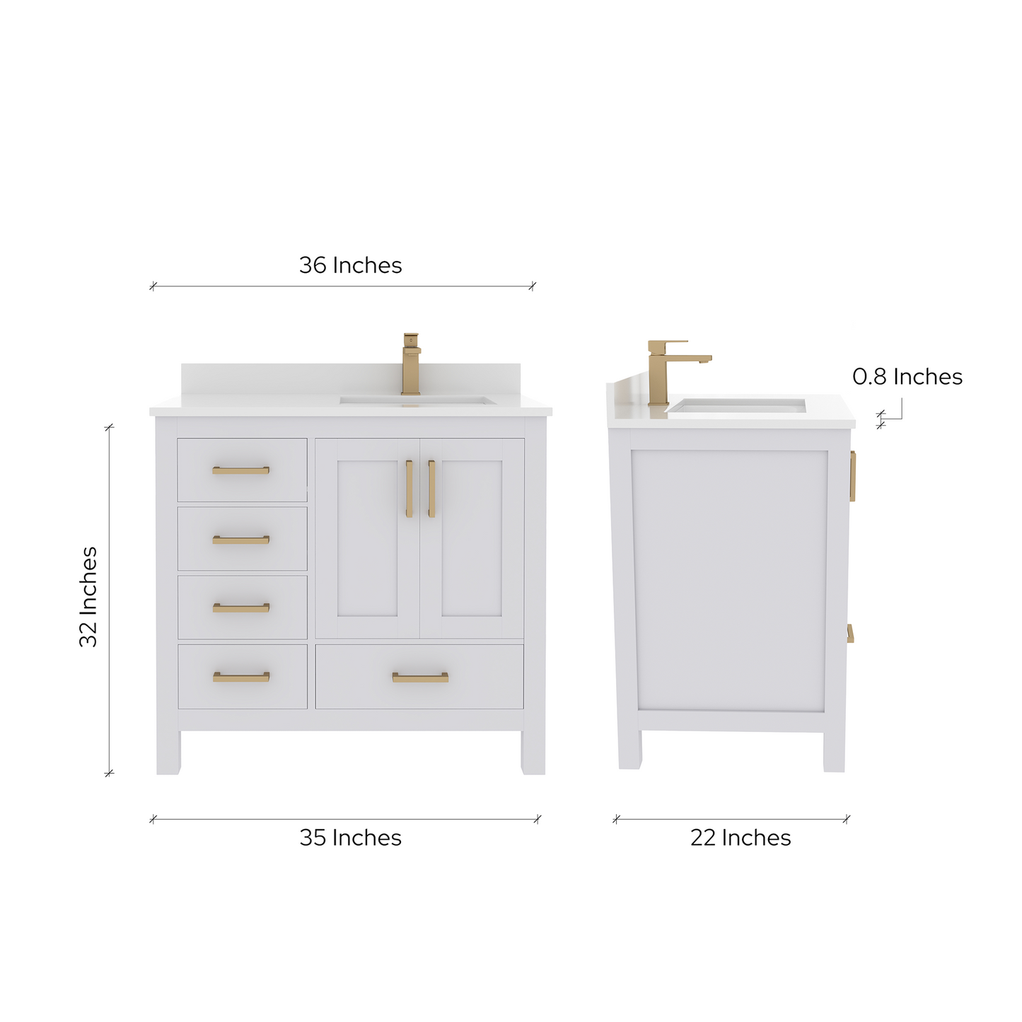 Rooh 36 Inch Right Solid Wood Single Bathroom Vanity with Quartz Countertop