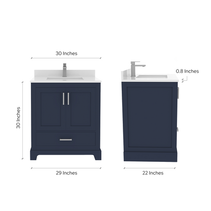Maya 30 Inch Solid Wood Single Bathroom Vanity with Quartz Countertop