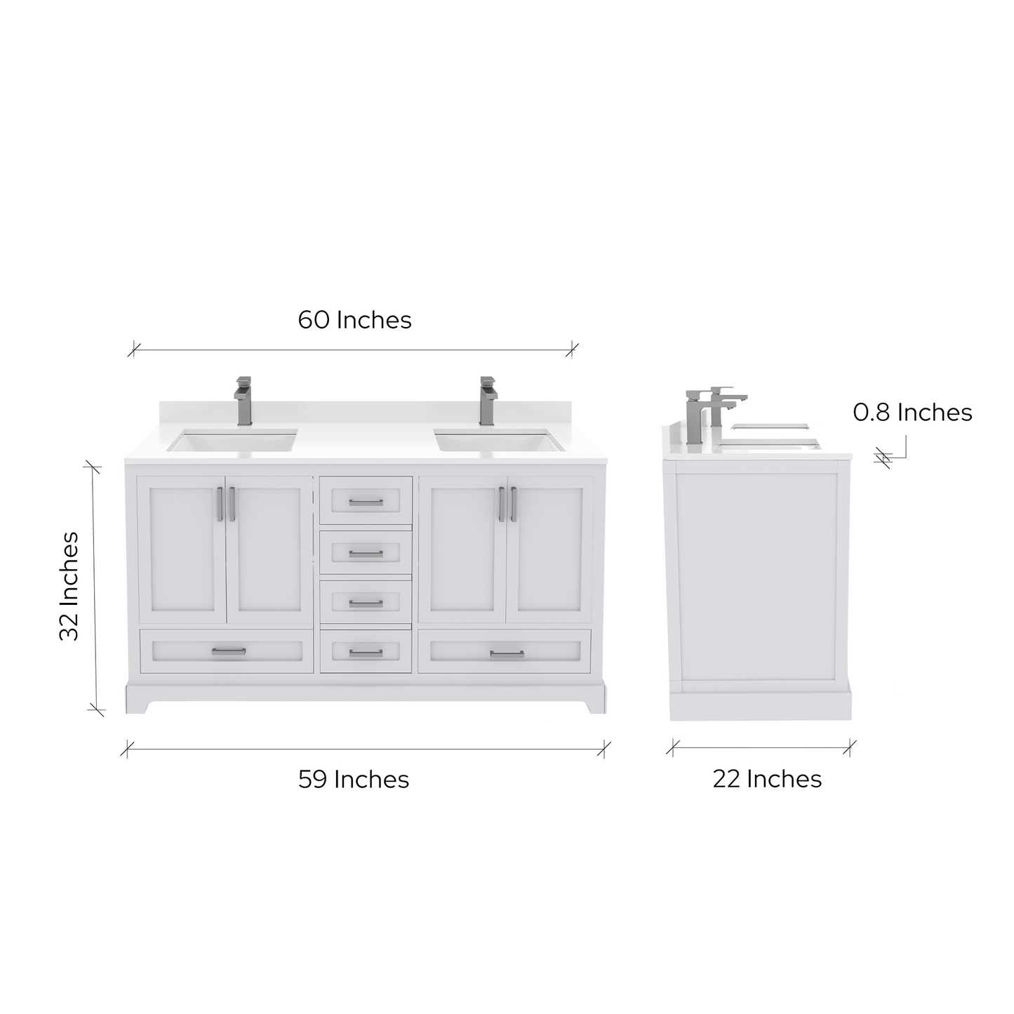 Maya 60 Inch Solid Wood Double Bathroom Vanity with Quartz Countertop