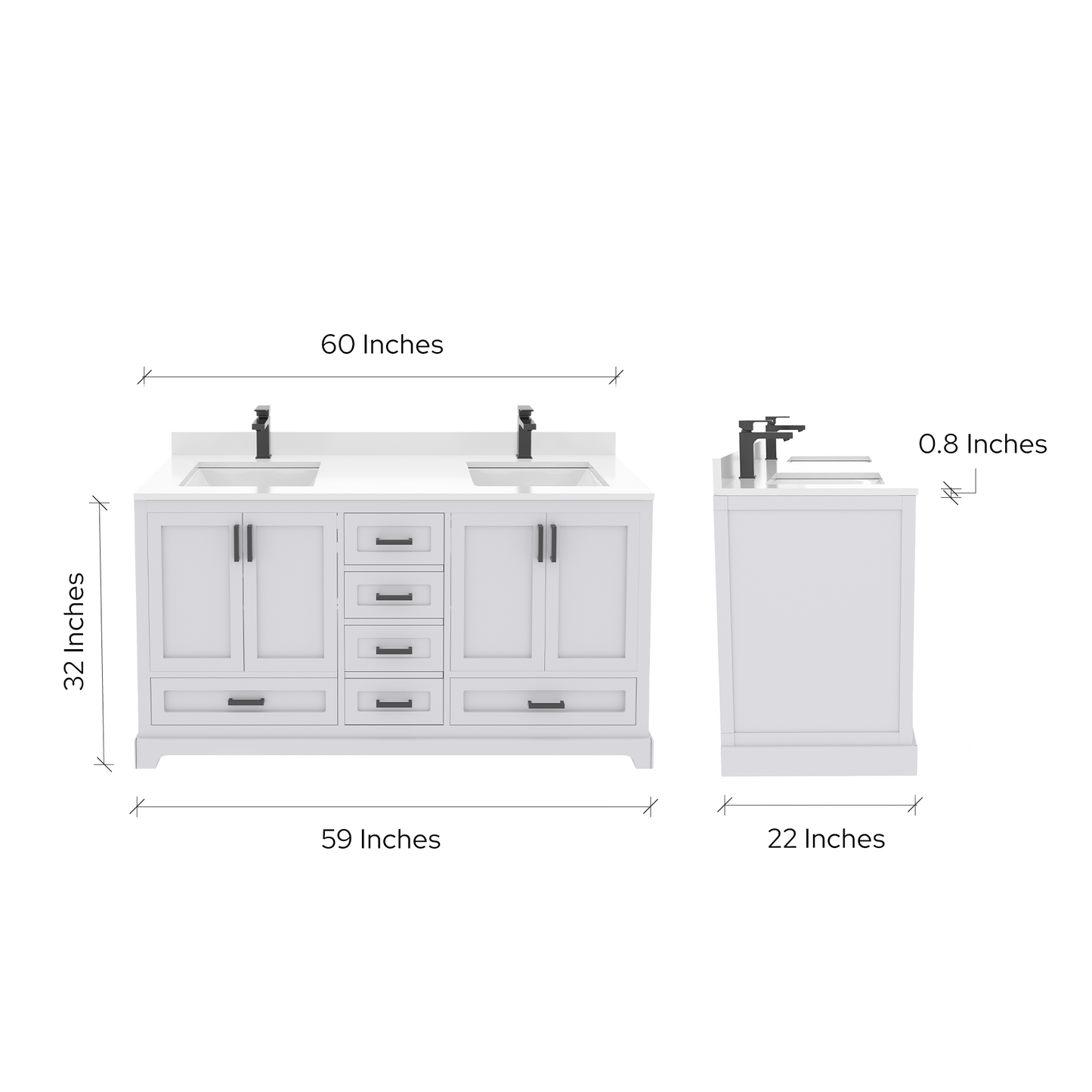 Maya 60 Inch Solid Wood Double Bathroom Vanity with Quartz Countertop