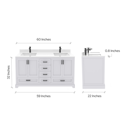 Maya 60 Inch Solid Wood Double Bathroom Vanity with Quartz Countertop