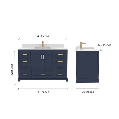 Maya 48 Inch Solid Wood Single Bathroom Vanity with Quartz Countertop