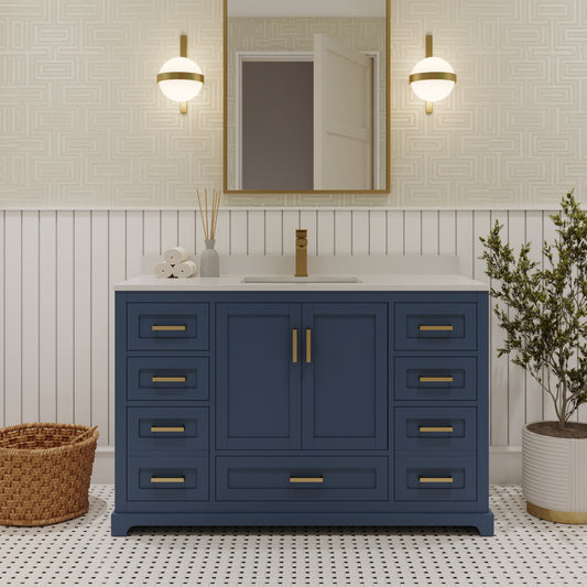 Maya 48 Inch Solid Wood Single Bathroom Vanity with Quartz Countertop