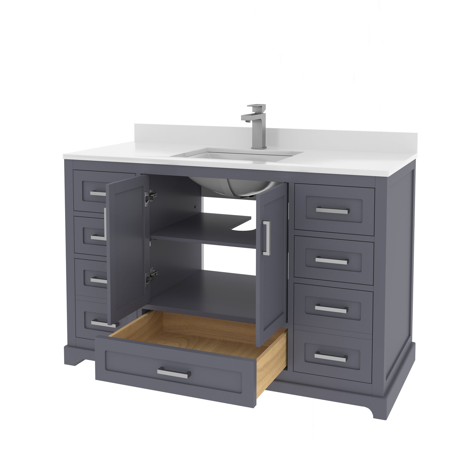 Maya 48 Inch Solid Wood Single Bathroom Vanity with Quartz Countertop
